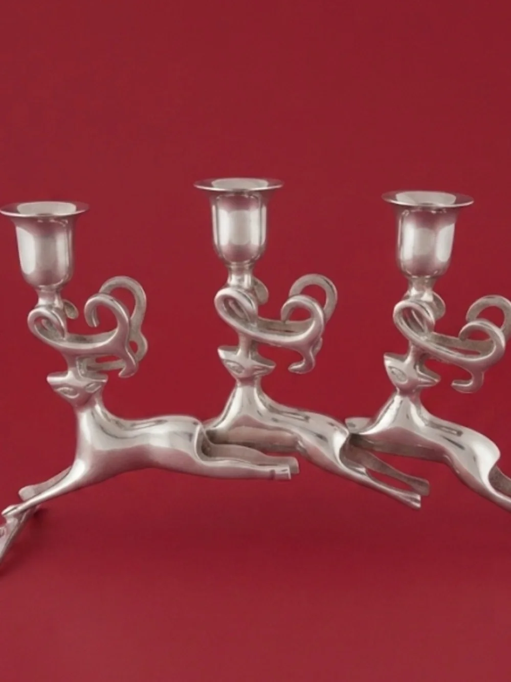 Silver Reindeer Triple Candle Holder - Holiday Home Accent